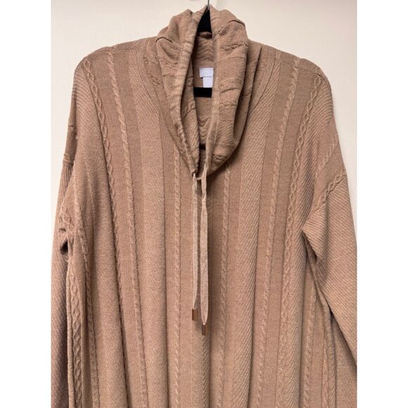 CHICO'S Zenergy Funnel Neck Cable Knit Cashmere/Cotton Blend Sweater, Sz L - Picture 2 of 8